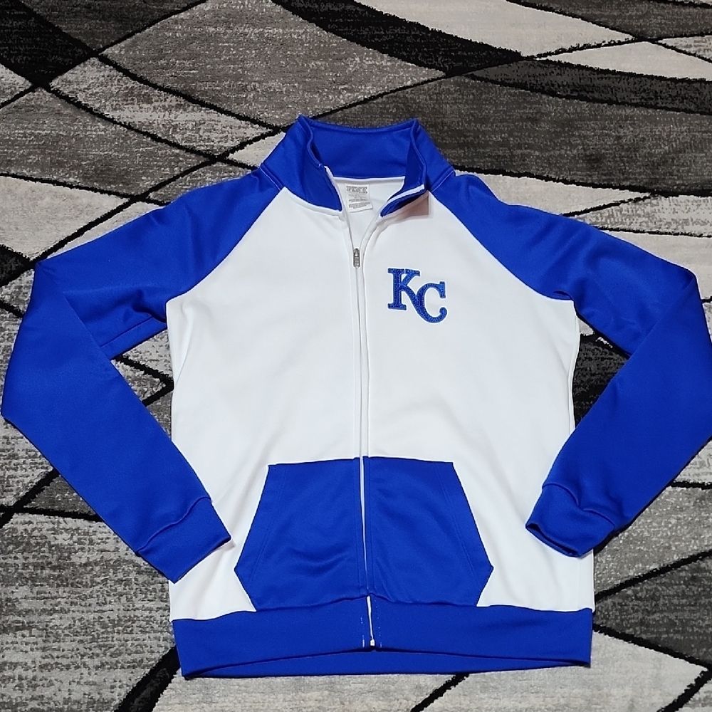VS PINK 2016 KANSAS CITY ROYALS SEQUINS SILVER SHINE FLEECE FULL-ZIP TRACKJACKET